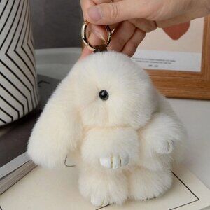 Cream Bunny Plush Keychain – Cute Rabbit Bag Charm Accessory